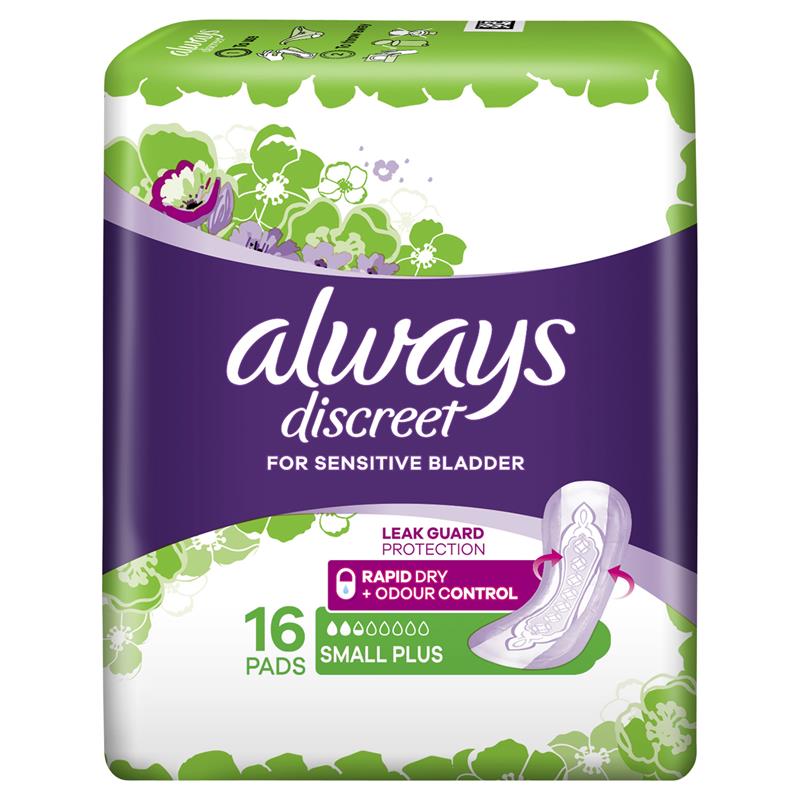 Buy Always Discreet Pad Level 2 Small Plus 16 Pack for Bladder Leaks