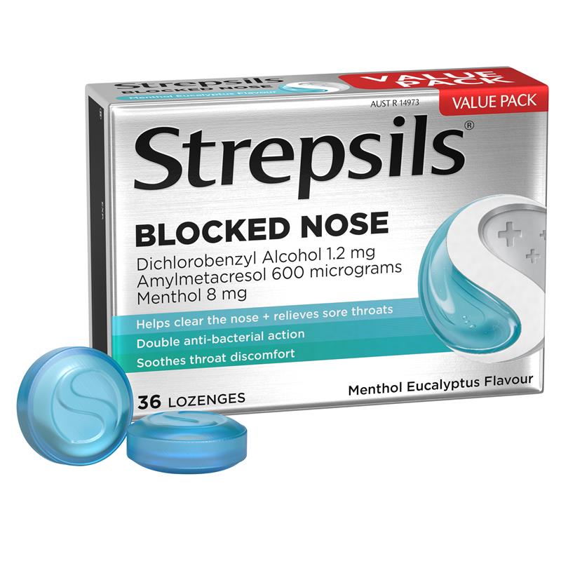 Buy Strepsils Blocked Nose Relief Menthol Eucalyptus Flavour 36 Lozenges Online at Chemist