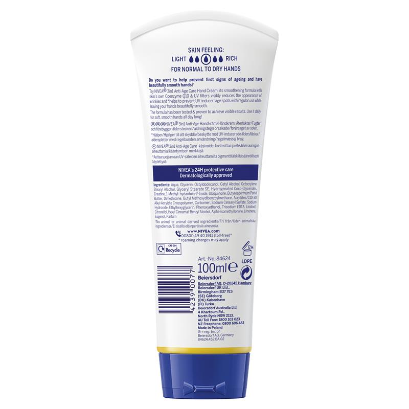Buy Nivea Hand Cream Q10 AntiAge 100ml Online at Chemist Warehouse®