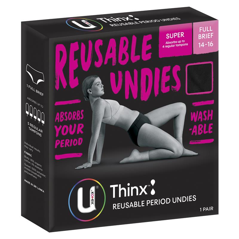 U by Kotex Thinx Reusable Period Undies Bikini Size 14-16
