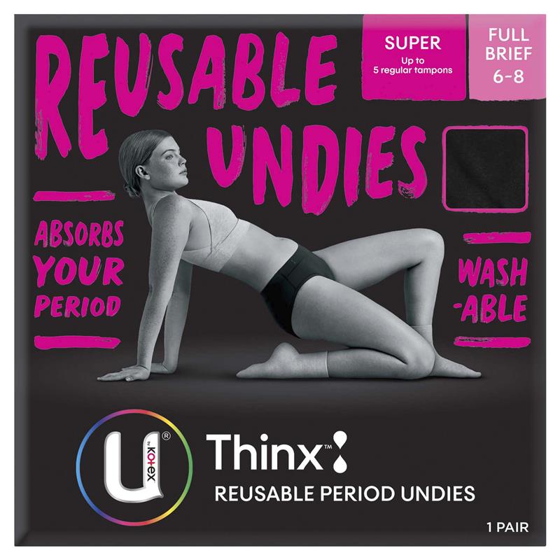 U by Kotex Thinx Period Underwear Overnight Black Briefs