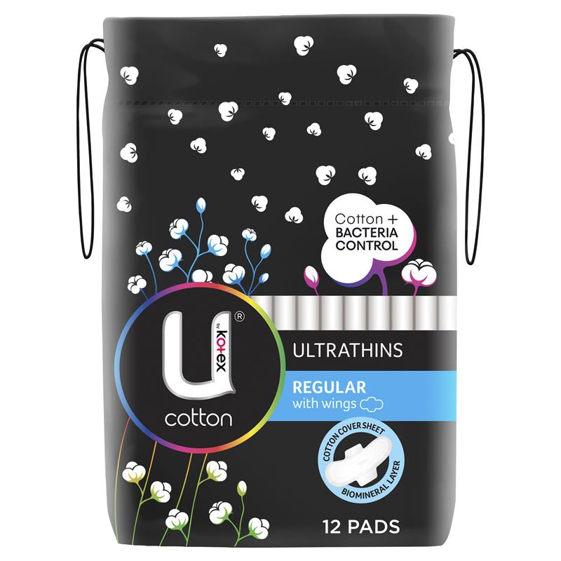 Buy U by Kotex Cotton Regular Pad 12 Online at Chemist Warehouse®