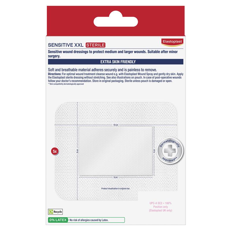 Buy Elastoplast Sensitive Dressing XXL 8 x 10cm 5 Dressings Online at
