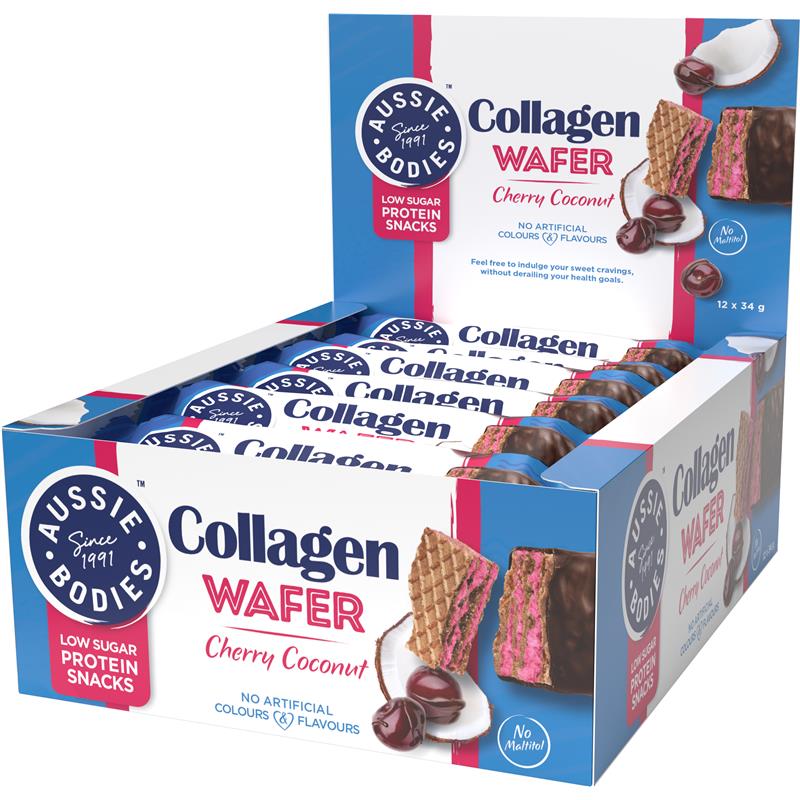 Buy Aussie Bodies Collagen Wafer Protein Bar Cherry Coconut 34g Online