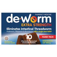 Buy De.worm Extra Strength 500mg Chocolate 10 Chewable Tablets Family Pack Online at Chemist Warehouse®