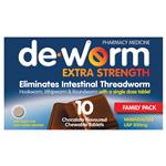 Deworm Extra Strength 500mg Chocolate 10 Chewable Tablets Family Pack