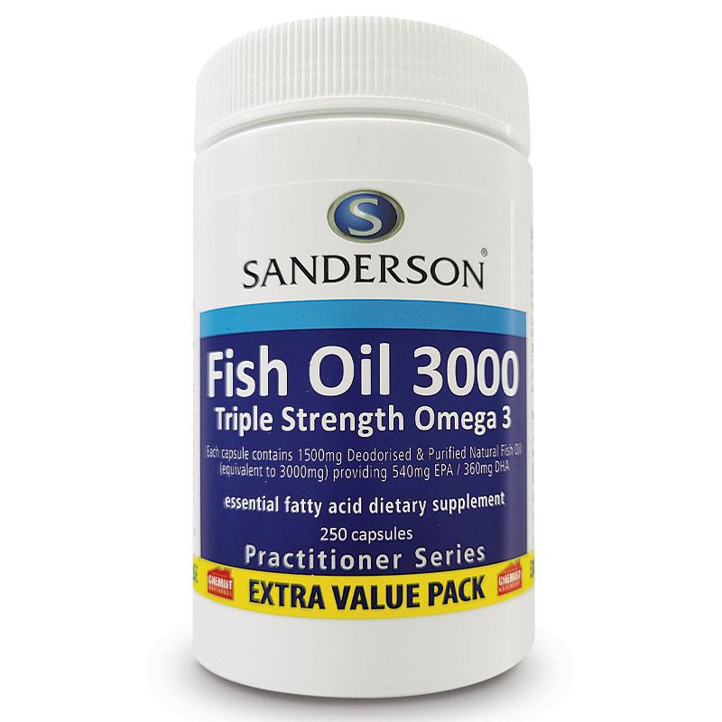 Sanderson Fish Oil 3,000mg 540mg EPA/360mg DHA 250 Capsules Exclusive Size
