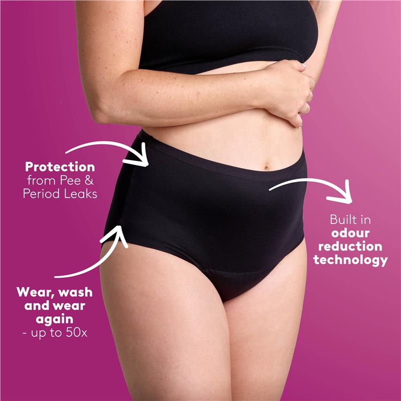 Buy Poise 2 In 1 Period & Incontinence Washable Underwear Black 10 - 12  Size Online at Chemist Warehouse®