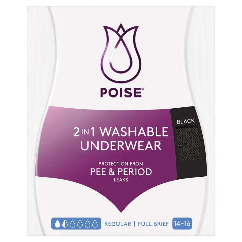 Buy Poise 2 In 1 Period & Incontinence Washable Underwear Black 14 16 Size Online at Chemist