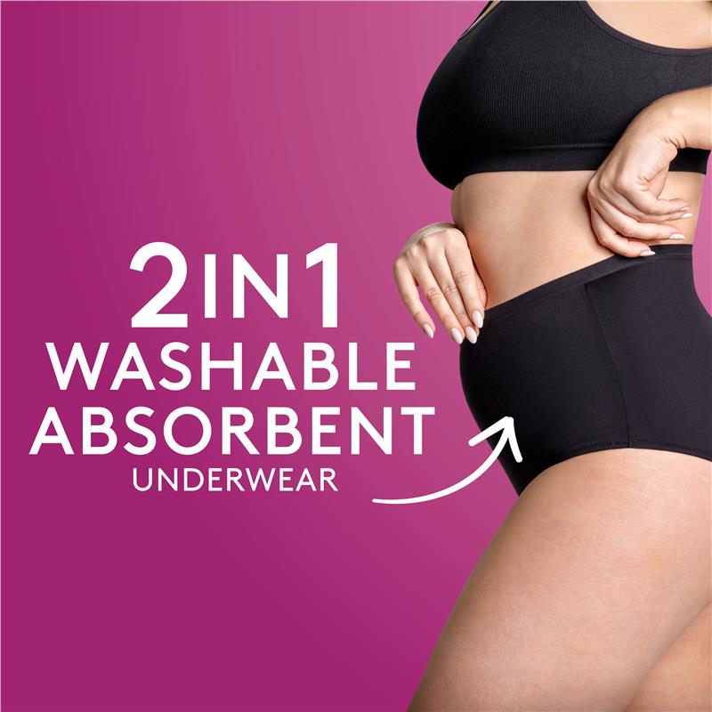 Buy Poise 2 In 1 Period & Incontinence Washable Underwear Black 16