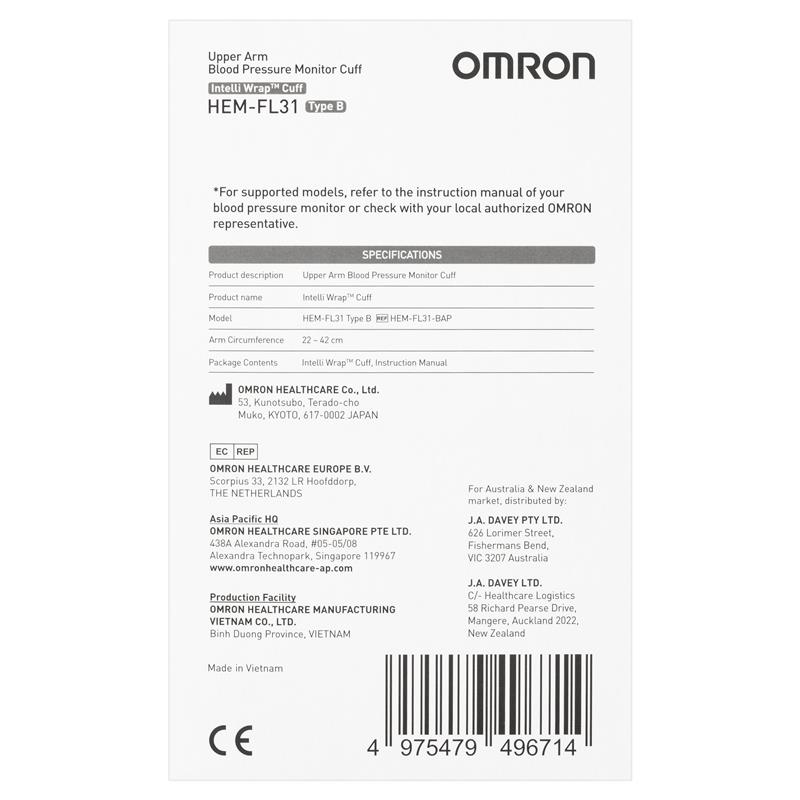 Buy Omron Medium To Large Intelli Wrap Cuff Type B 22 - 42cm Online at ...
