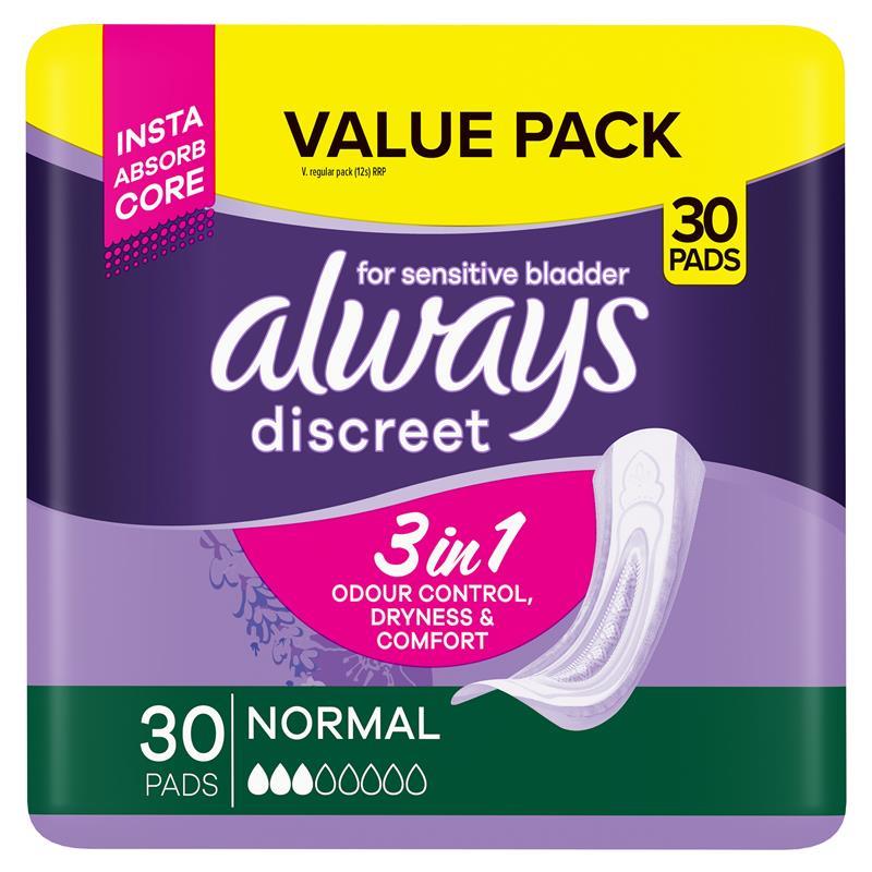 Buy Always Discreet Normal Pads Value 30 Pack Online at Chemist Warehouse®