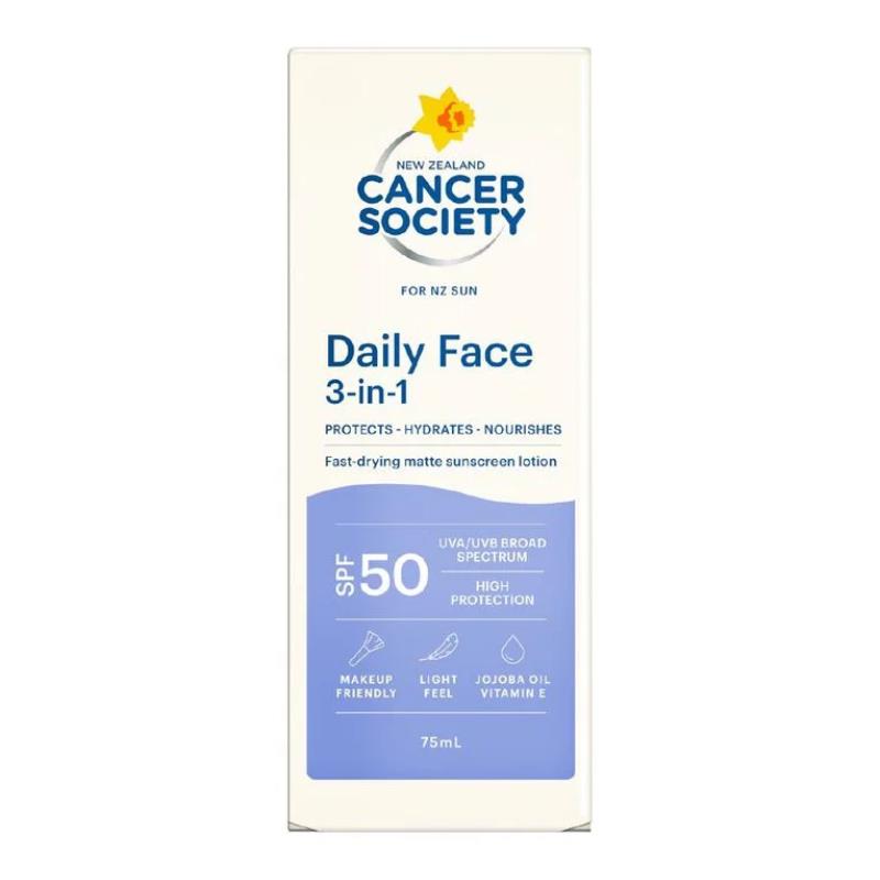 Buy NZ Cancer Society Daily Face 3 in 1 SPF50 Sunscreen 75ml Online at