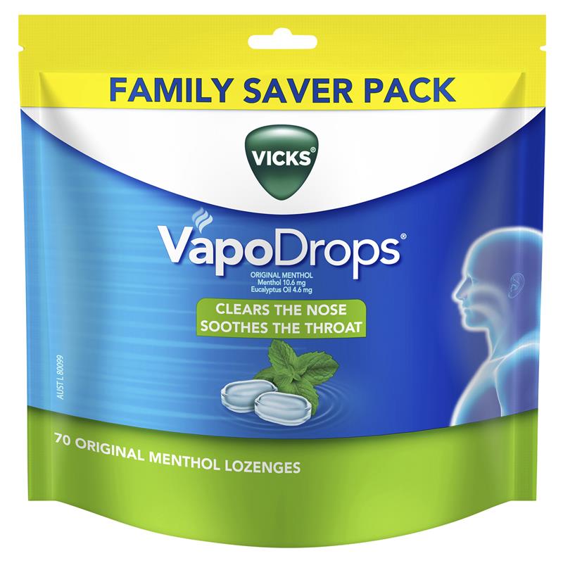 Buy Vicks VapoDrops Original Menthol 70 Lozenges Online at Chemist Warehouse®