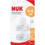NUK First Choice+ 0 - 6 Months Silicone Medium Hole Teat 2 Pack