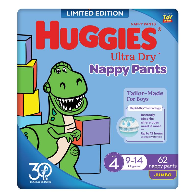 Buy Huggies Ultra Dry Nappy Pants Size 4 Boy 9 - 14kg Jumbo 62 Pack ...