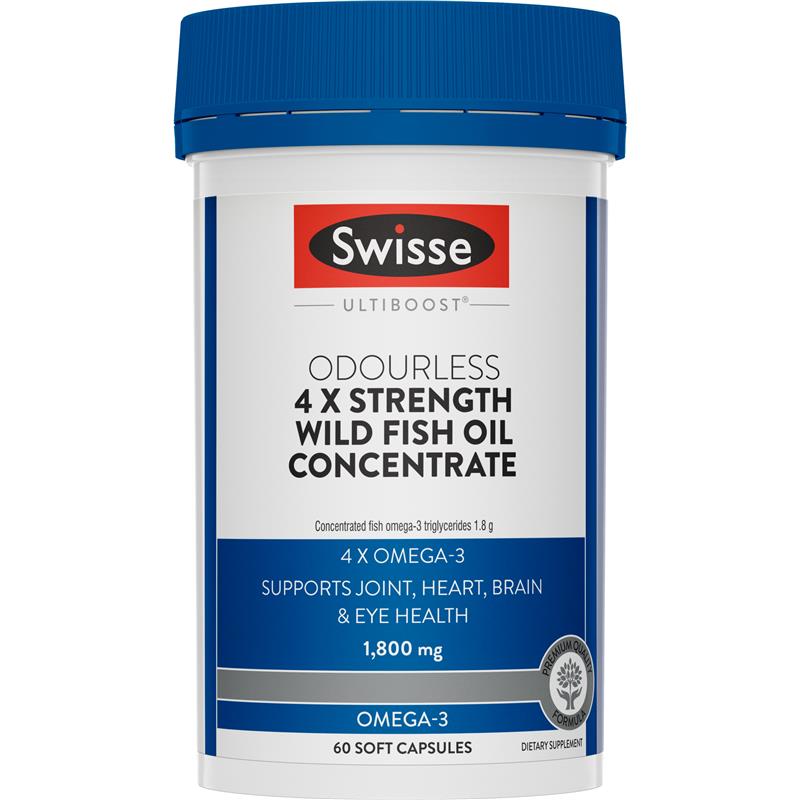 Swisse Ultiboost Odourless 4x Strength Wild Fish Oil Concentrate 60 Capsules