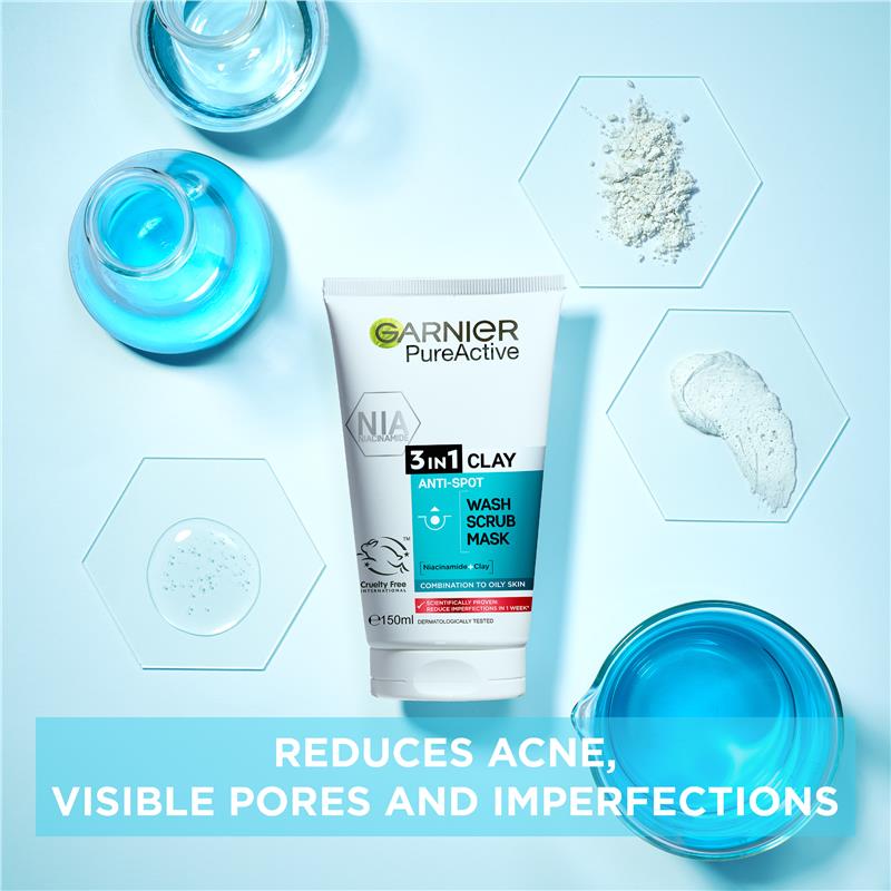 Buy Garnier Pure Active Nia 3 In 1 Clay Wash Scrub Mask 150ml Online At