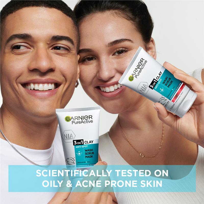Buy Garnier Pure Active NIA 3 in 1 Clay Wash Scrub Mask 150ml Online at