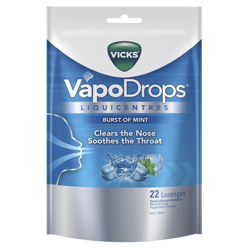 Buy Vicks VapoDrops Liquicentre Lozenges - Burst of Mint 22 Pack Online ...