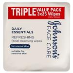 Johnson's Daily Essentials Refreshing Facial Cleansing Wipes Normal 3 x 25 Pack