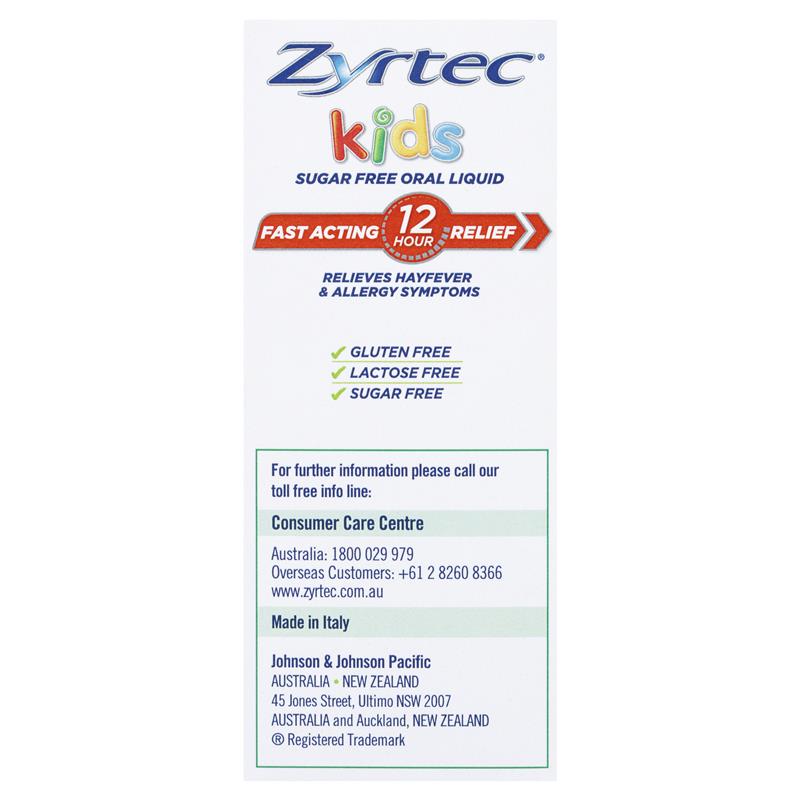 Buy Zyrtec Hayfever Rapid Acting Kids Banana Flavour Oral Liquid 75mL