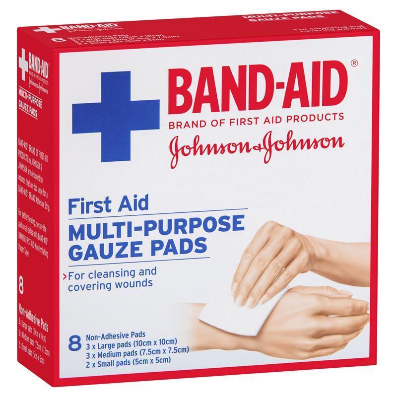 Buy BandAid First Aid MultiPurpose Gauze Pads 8 Pack Online at