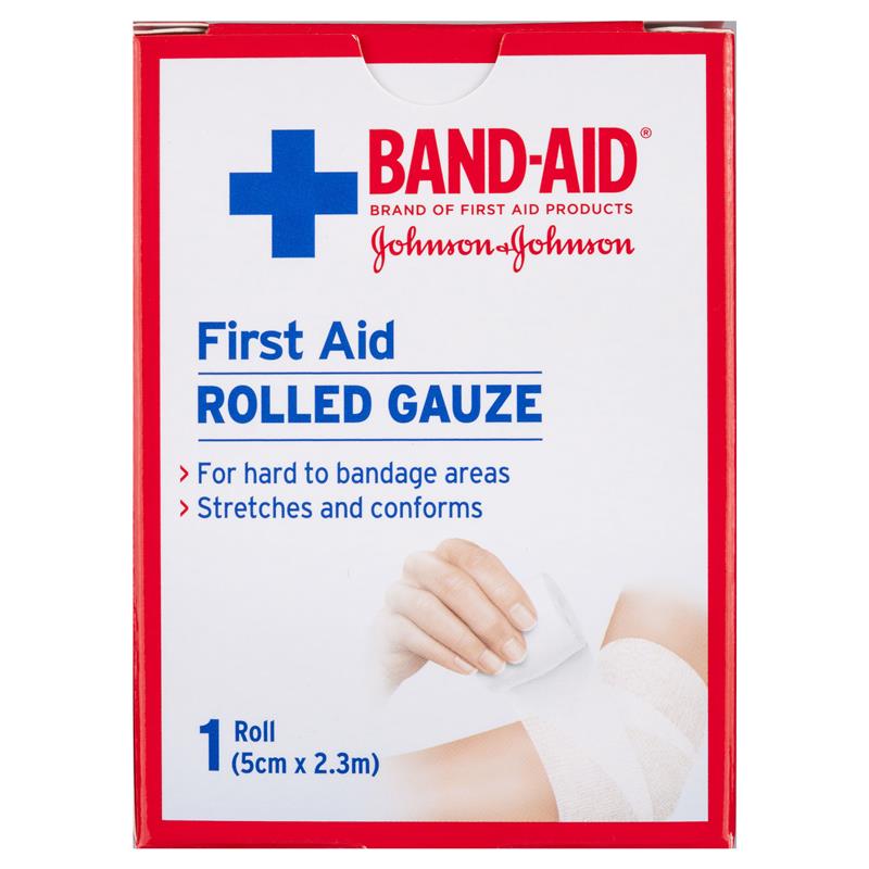 Buy BandAid First Aid Rolled Gauze 5cm x 2.3m 1 Pack Online at Chemist