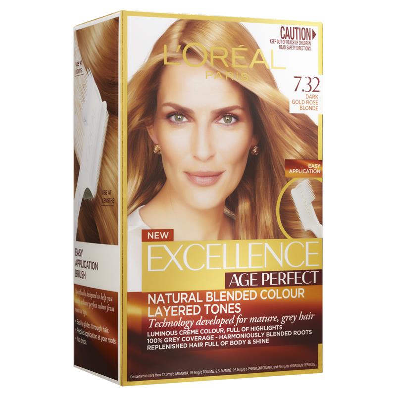 L Oreal Paris Excellence Age Perfect Permananent Hair Colour 7 32 Dark Gold Rose Blonde Natural Blended Colour