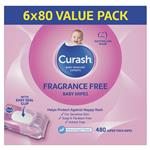 Curash Baby Wipes Fragrance Free 6 x 80 Value Pack