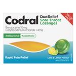 Codral Sore Throat Lozenges Antibacterial + Anaesthetic Lime & Lemon 36 Lozenges