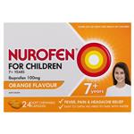 Nurofen For Children Ibuprofen 7+ Years Pain & Fever 24 Chewable Orange Flavour Capsules