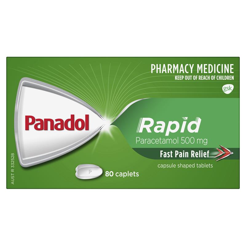 Buy Panadol Rapid Paracetamol Pain Relief Caplets 500mg 80 Online at Chemist  Warehouse®