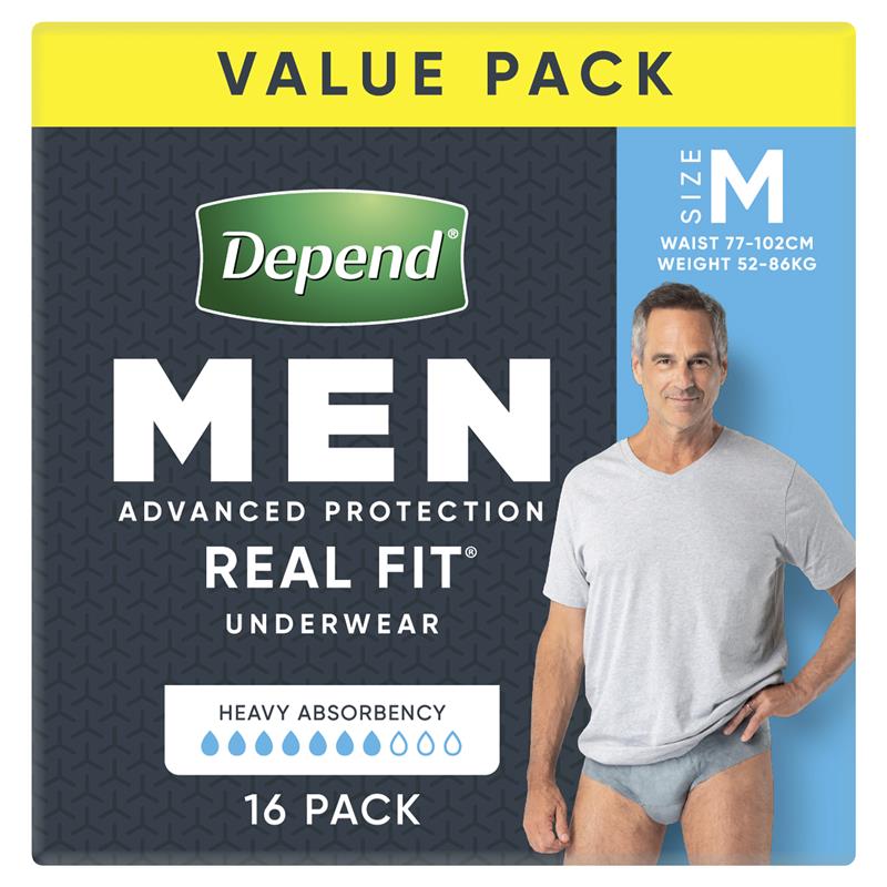 Buy Depend Men Real Fit Underwear Medium 16 Value Pack Online at
