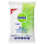 Dettol 2in1 Antibacterial Hands and Surface Wipes 15 pack