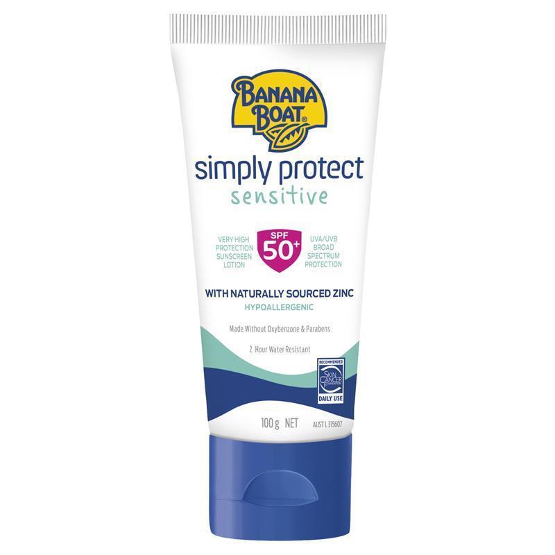 Buy Banana Boat SPF 50+ Simply Protect Sensitive Zinc Body 100g Online