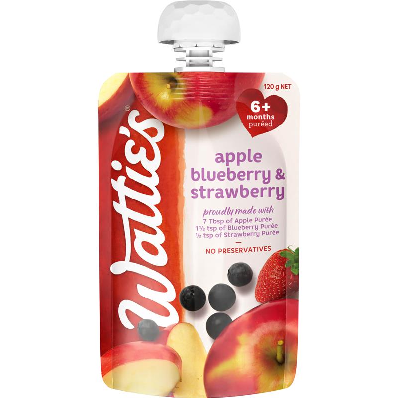 Buy Wattie's Apple, Blueberry & Strawberry 6m+ 120g Online at Chemist