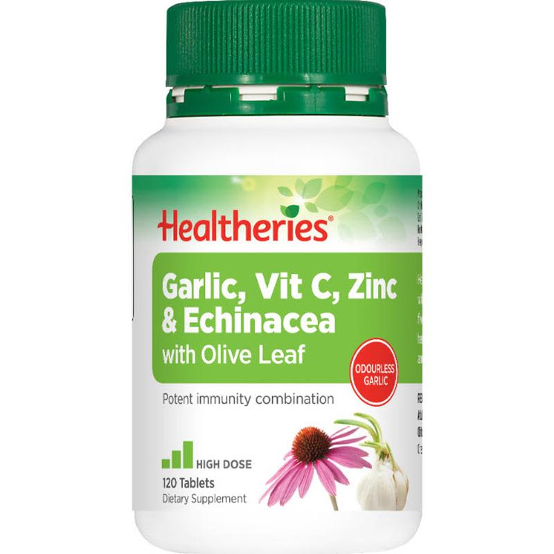 Buy Healtheries Garlic Vit C Zinc & Echinacea with Olive Leaf 120