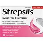 Strepsils Sore Throat Relief Sugar Free Strawberry Flavour Lozenges 36 Pack