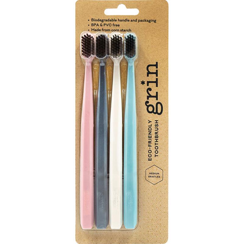 Buy Grin Biodegradable Medium Toothbrush 4 Pack Online at Chemist