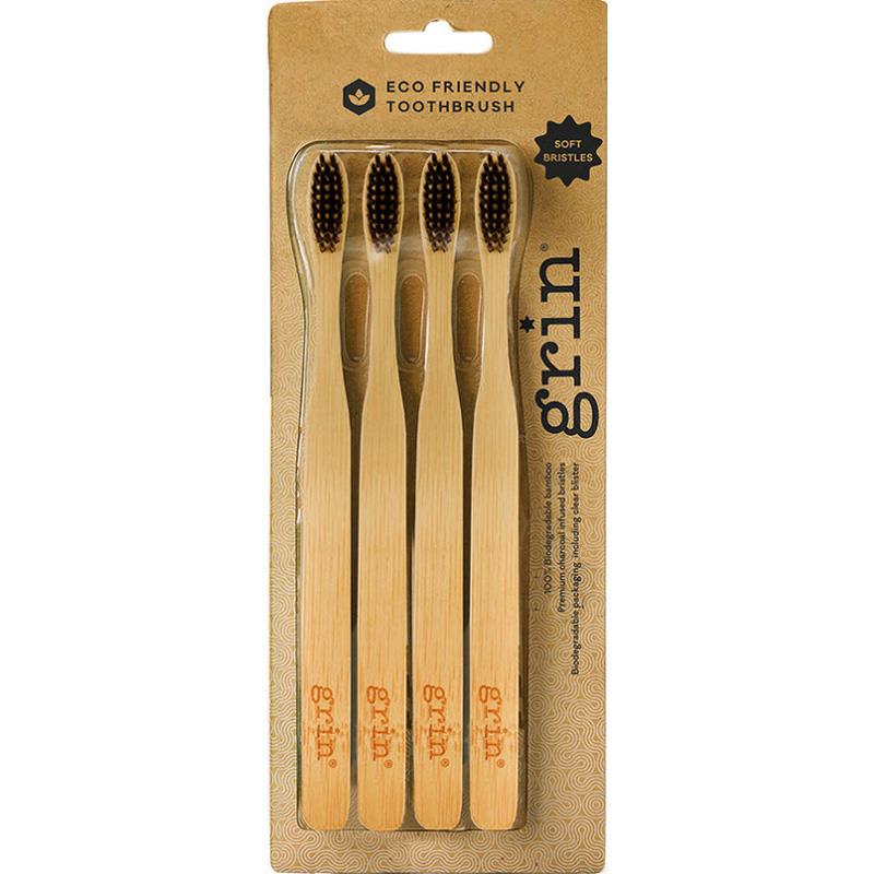 Buy Grin Charcoal-infused Bamboo Toothbrush Soft 4 Pack Online At 