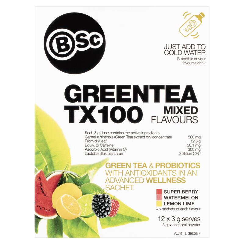Buy BSc Green Tea TX100 Mixed Flavours 12 x 3g Serve Online at Chemist
