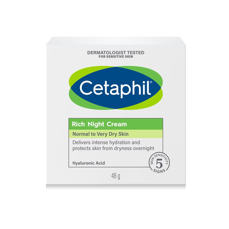 Buy Cetaphil Face Rich Hydrating Night Cream with Hyaluronic Acid 48g Online at Chemist WarehouseÂ®
