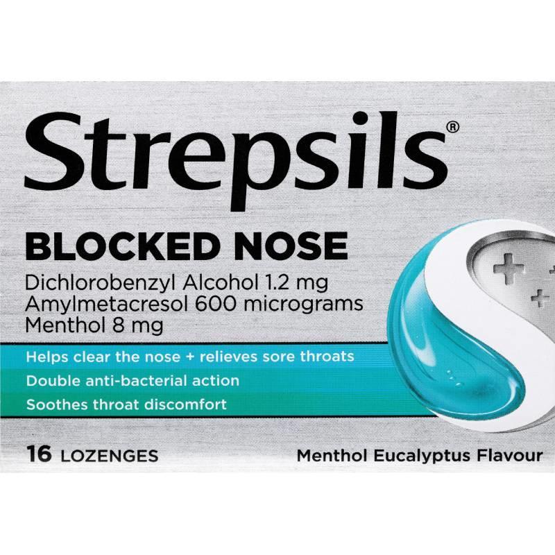 Buy Strepsils Blocked Nose Menthol Eucalyptus Flavour 16 Lozenges Online at Chemist Warehouse®