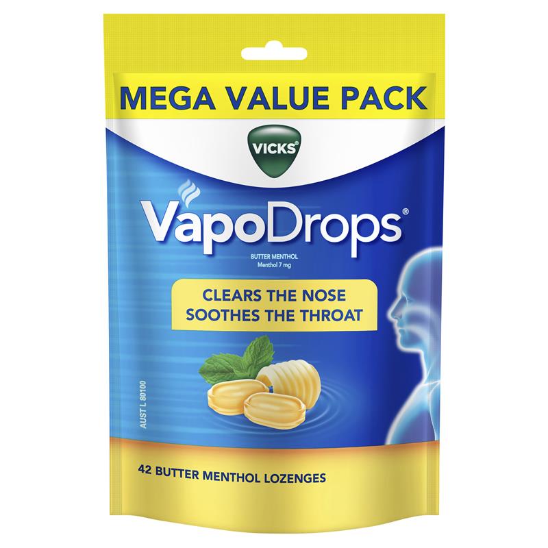 Buy Vicks VapoDrops Butter Menthol 42 Lozenges Online at Chemist Warehouse®