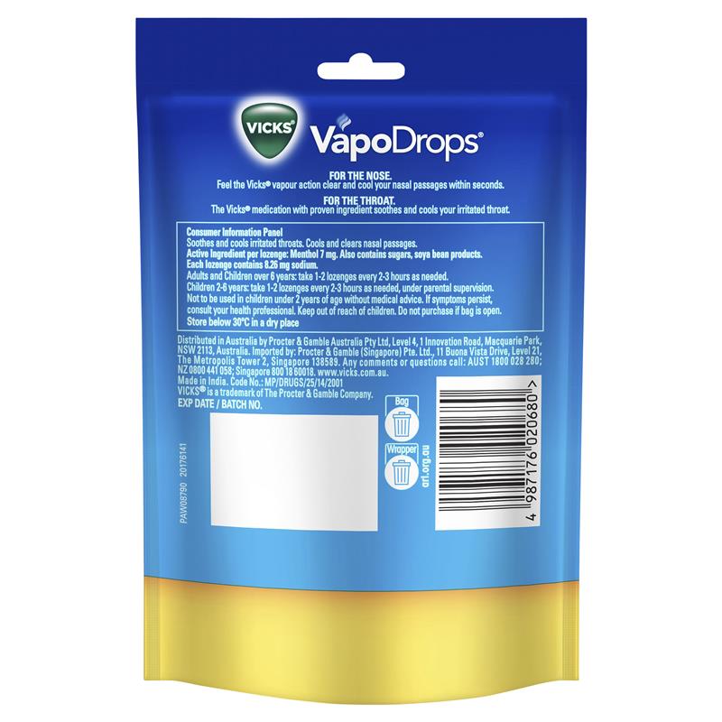 Buy Vicks VapoDrops Butter Menthol 42 Lozenges Online at Chemist Warehouse®