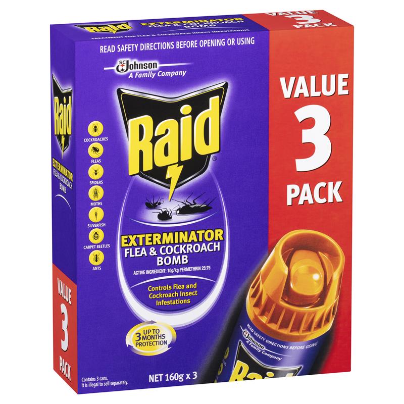 Buy Raid Exterminator Flea & Cockroach Bomb 3 Pack Online at Chemist